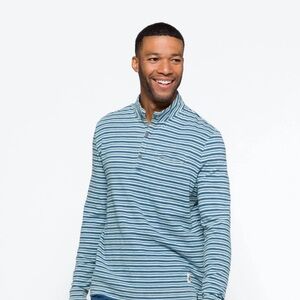 johnnie-O Palmo Striped Indigo Henley Pullover Men's Blue Shirt Size Large